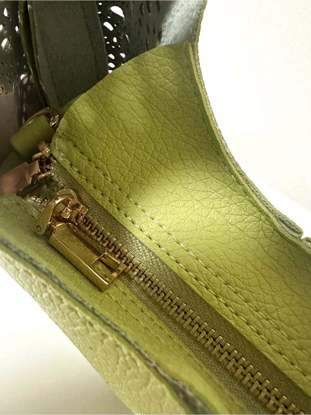 Anthropologie Melie Bianco Perforated Hand Bag in Green NWT